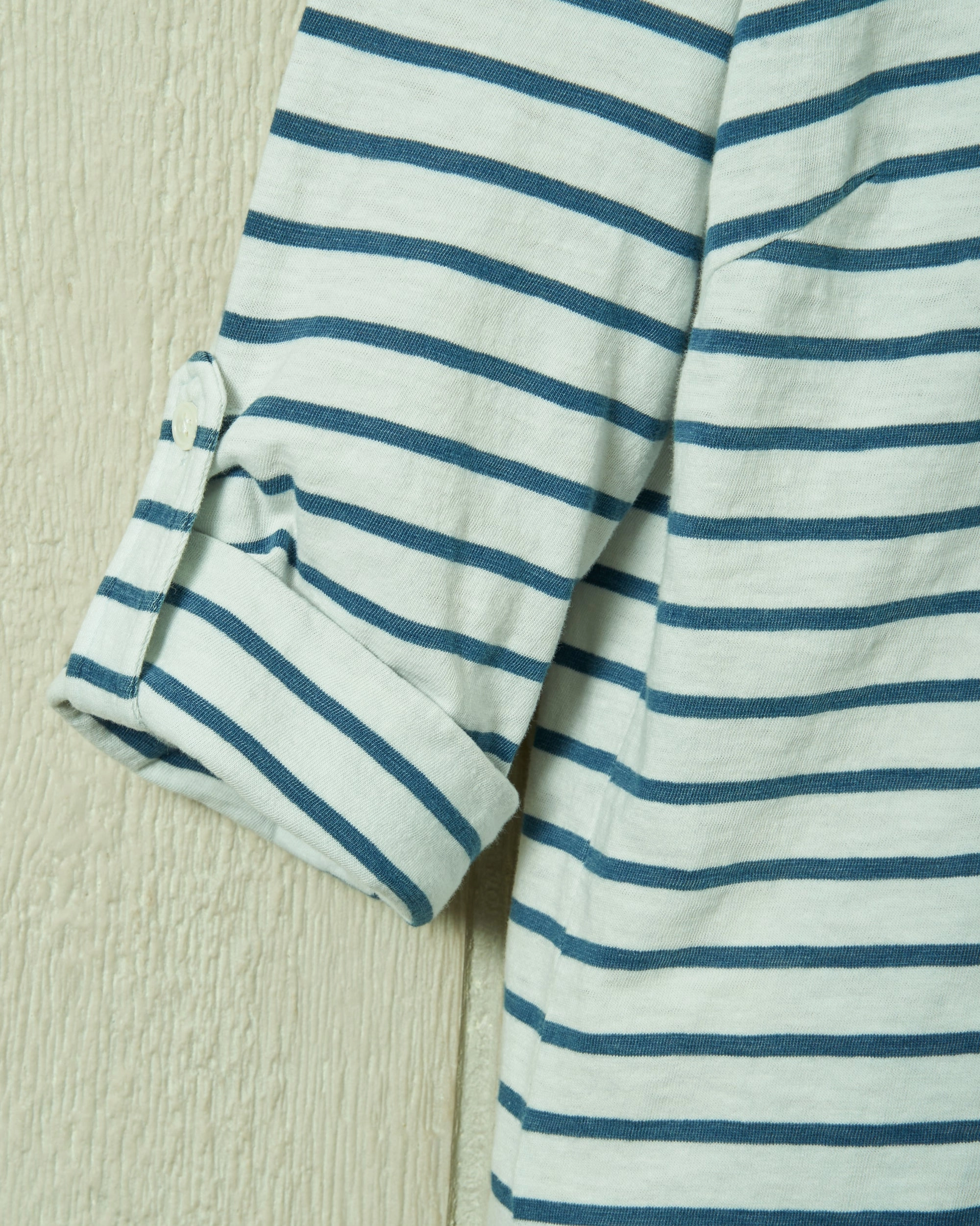 Avalon Indigo Knit Top in White/Navy Stripe Layered Collar System