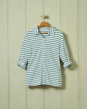 Avalon Indigo Knit Top in White/Navy Stripe Breathable mesh lining