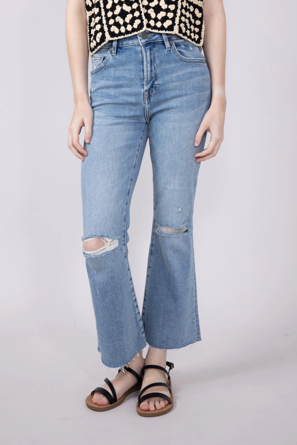 Seasonal piece Relaxed Style Weekend Style High Quality Hidden Happi High Rise Crop Flare Jeans for Women | HD3221C-ML