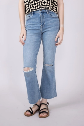 Seasonal piece Relaxed Style Weekend Style High Quality Hidden Happi High Rise Crop Flare Jeans for Women | HD3221C-ML