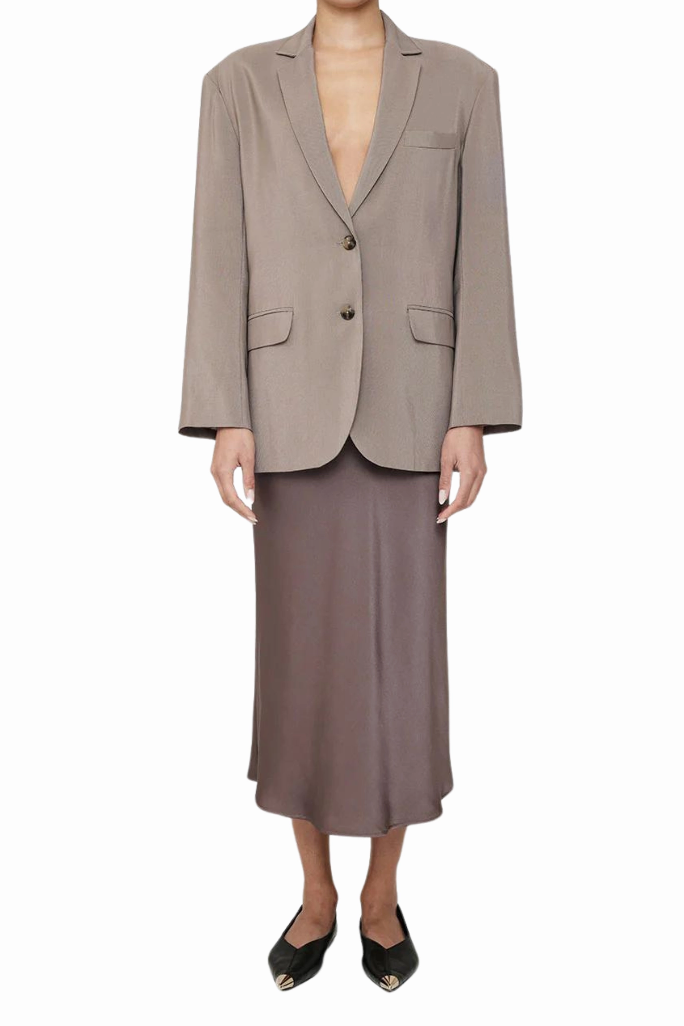 Bar Silk Skirt in Iron High Waist