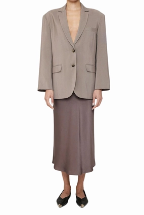 Bar Silk Skirt in Iron High Waist