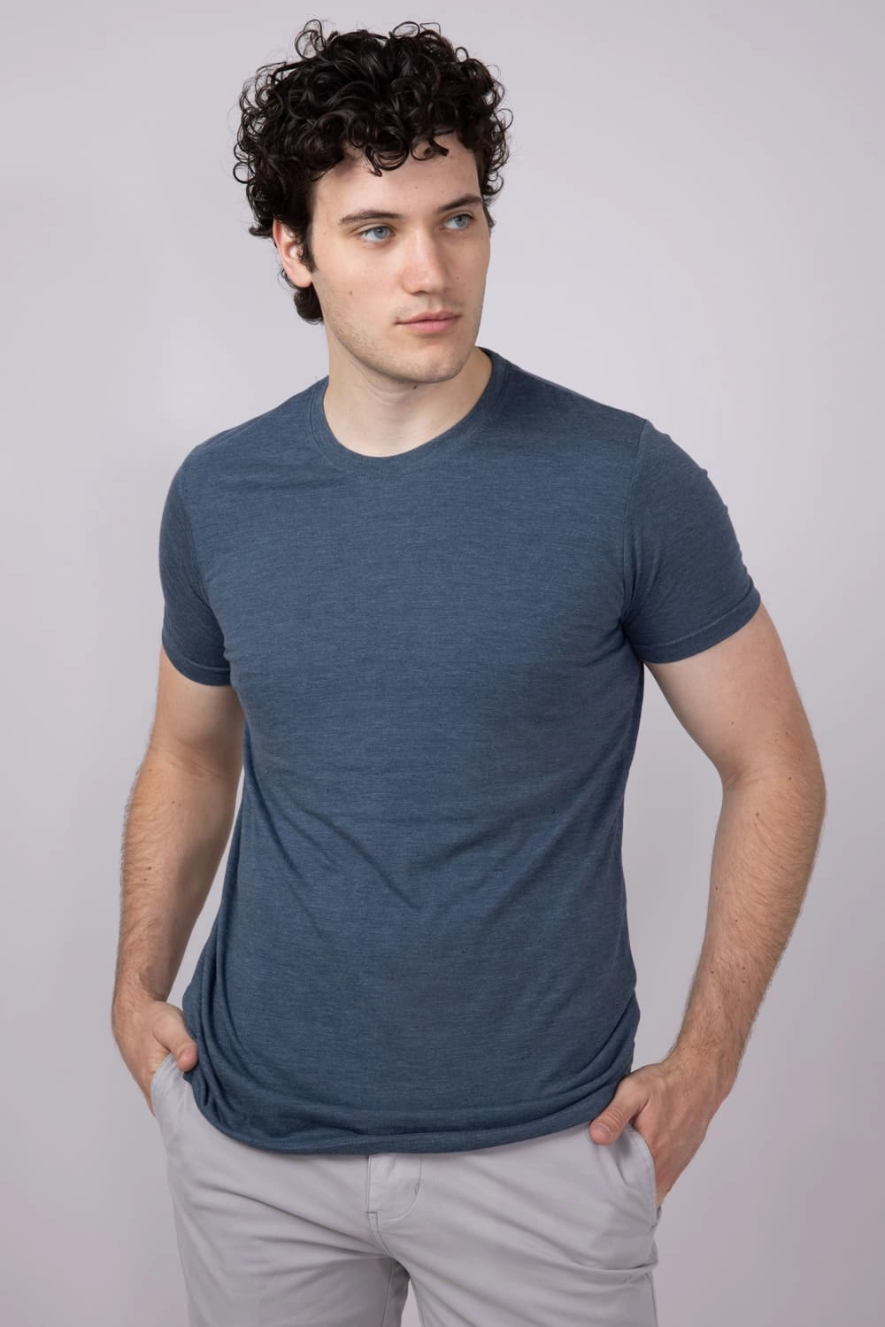 back to school Basic Crewneck T-Shirt for Men in Indigo Blue | 3750-INDIGO