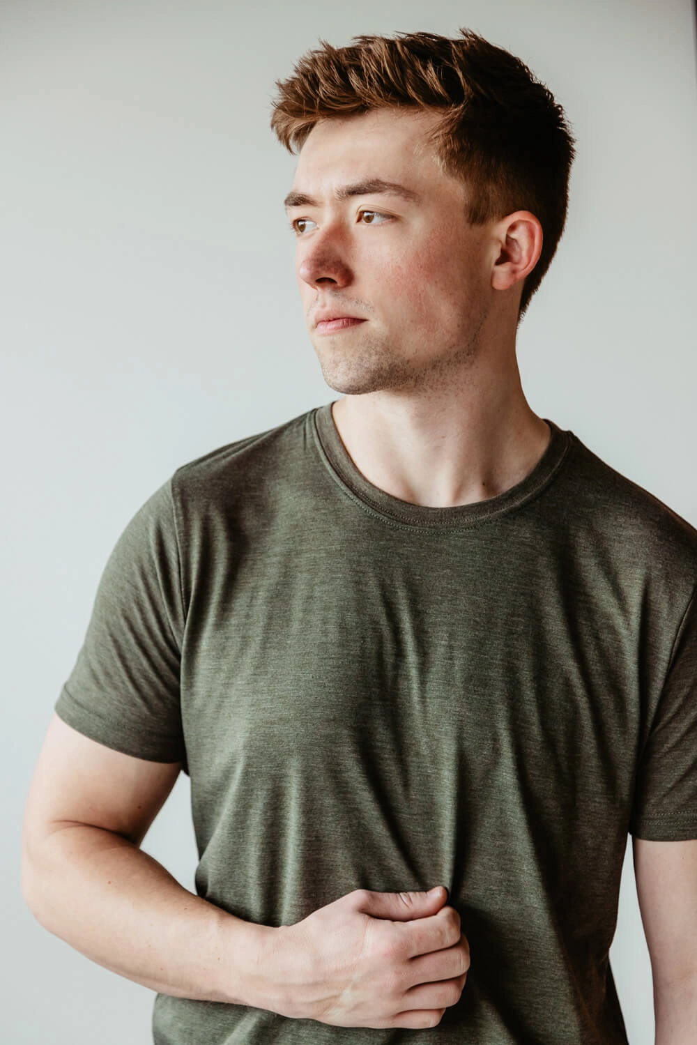 Classic Style Trend Casual and Soft Basic Crewneck Tee for Men in Green | 3750-MILITARY