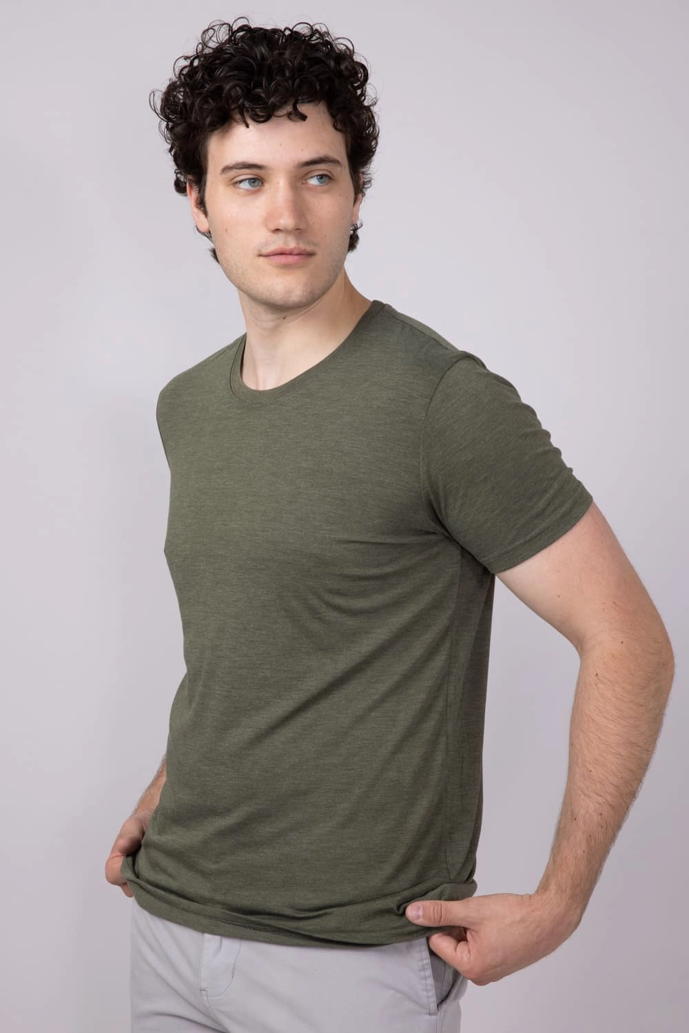 Ultra Soft Texture Basic Crewneck Tee for Men in Green | 3750-MILITARY