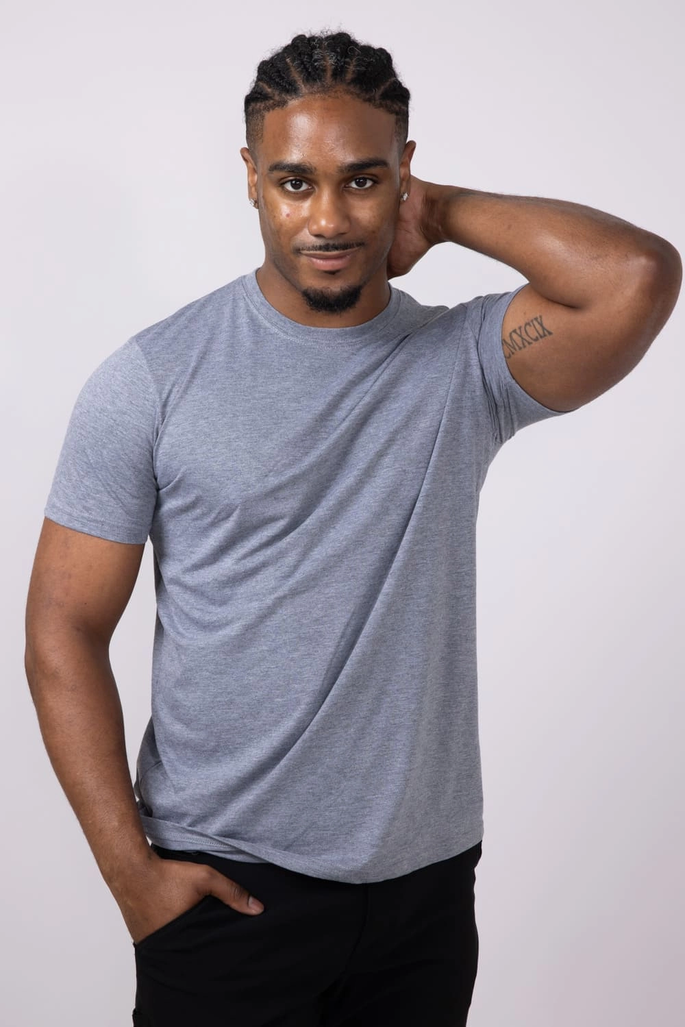 Basic Crewneck Tee for Men in Grey | 3750-HGRAY Textured Surface Performance Fit Wear