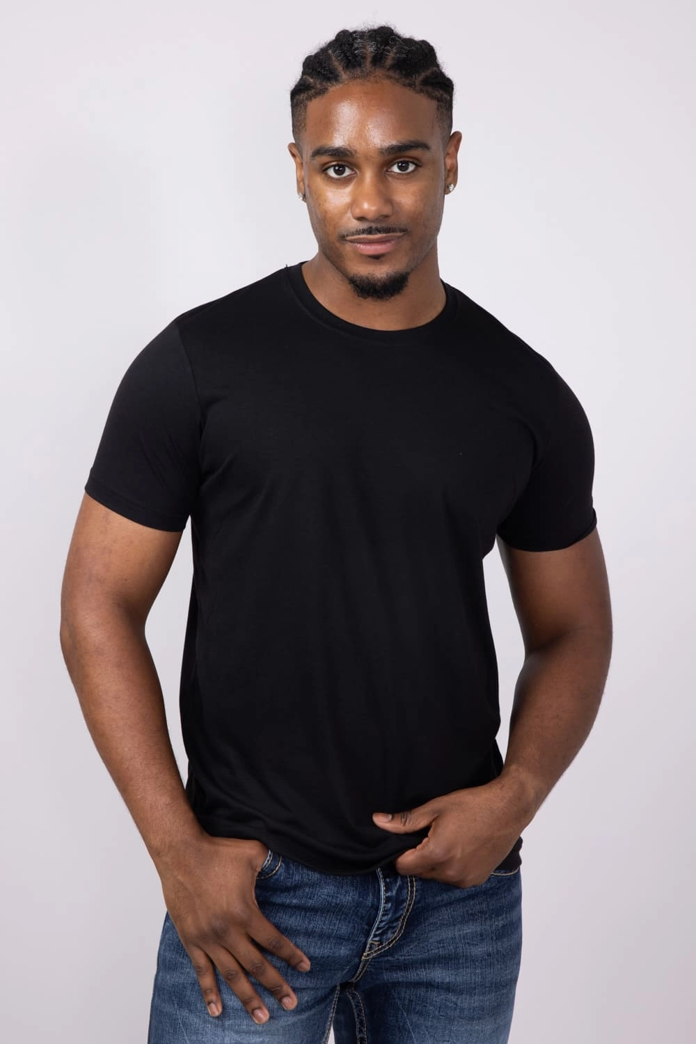 Basic Crewneck Tee for Men in True Black | 3750-TRUEBLACK Cozy Layer Fit Light Comfort Style