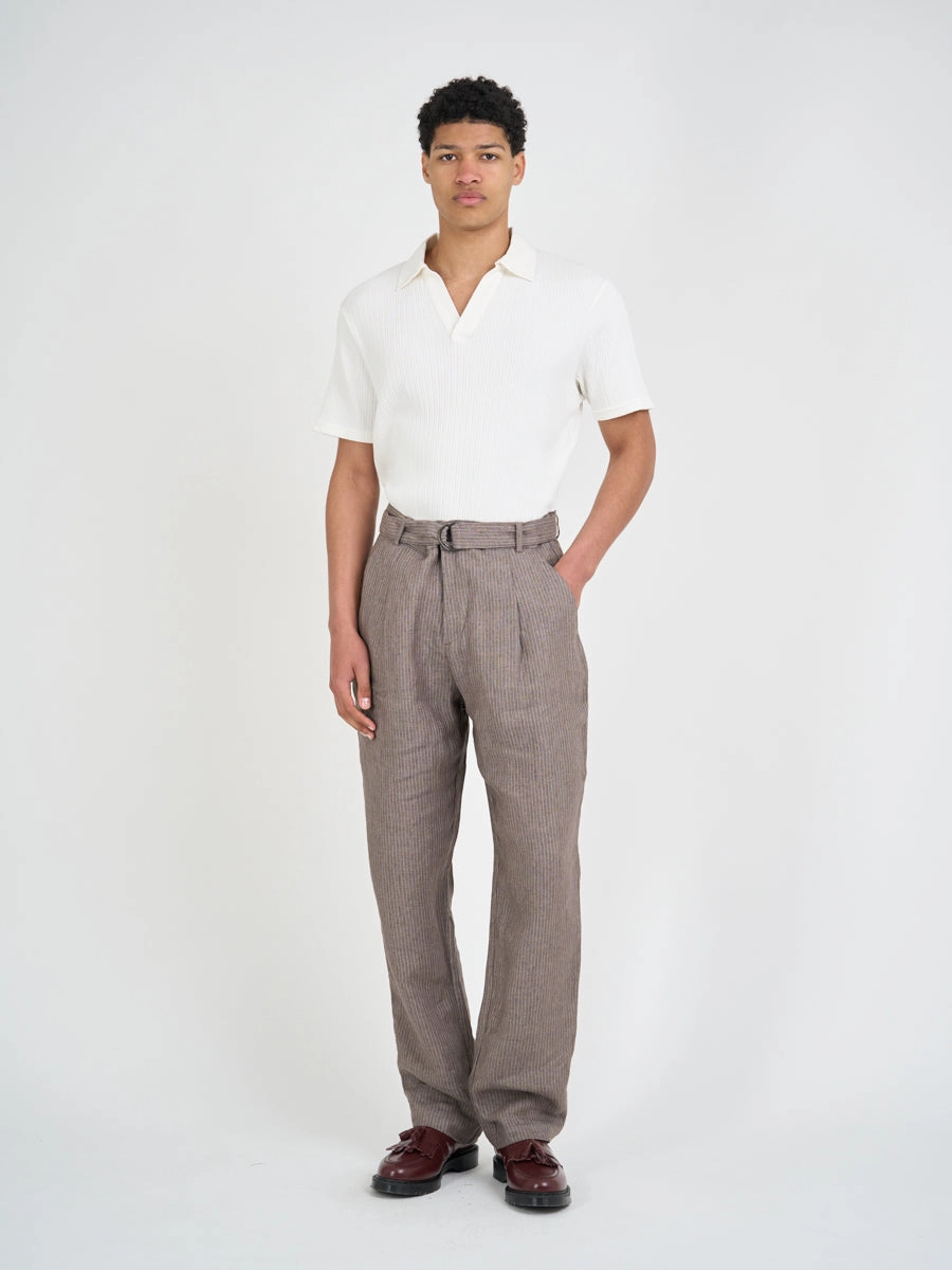 Belted Trousers Wilkins Brown/Pink Elastic Free Cuffs Ripstop Texture