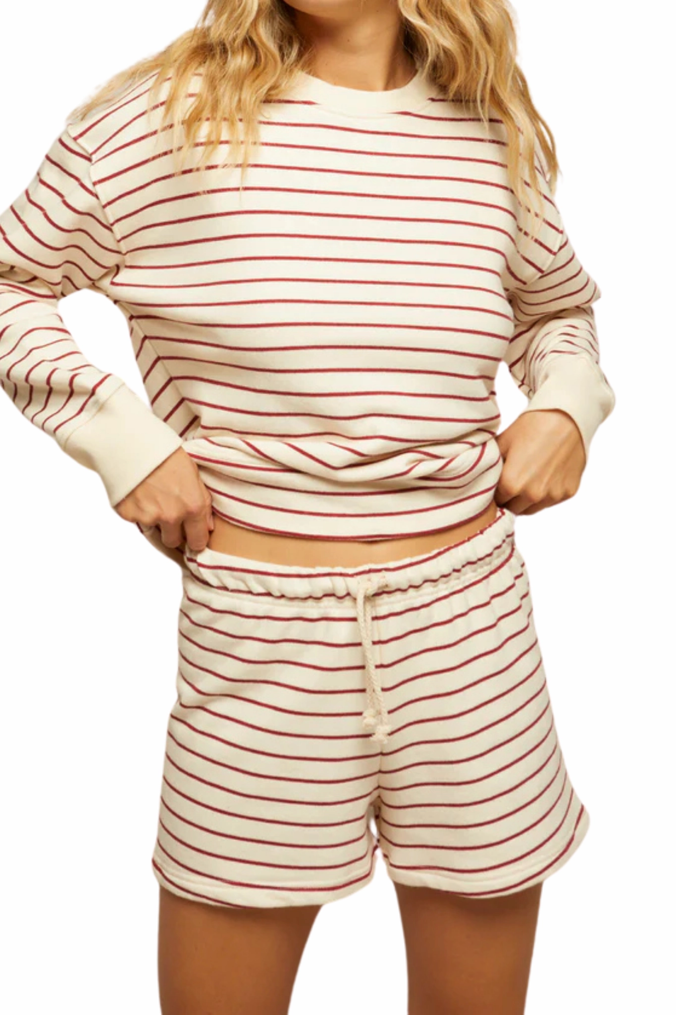 Bennie Short in Red Stripe Double Needle Stitching