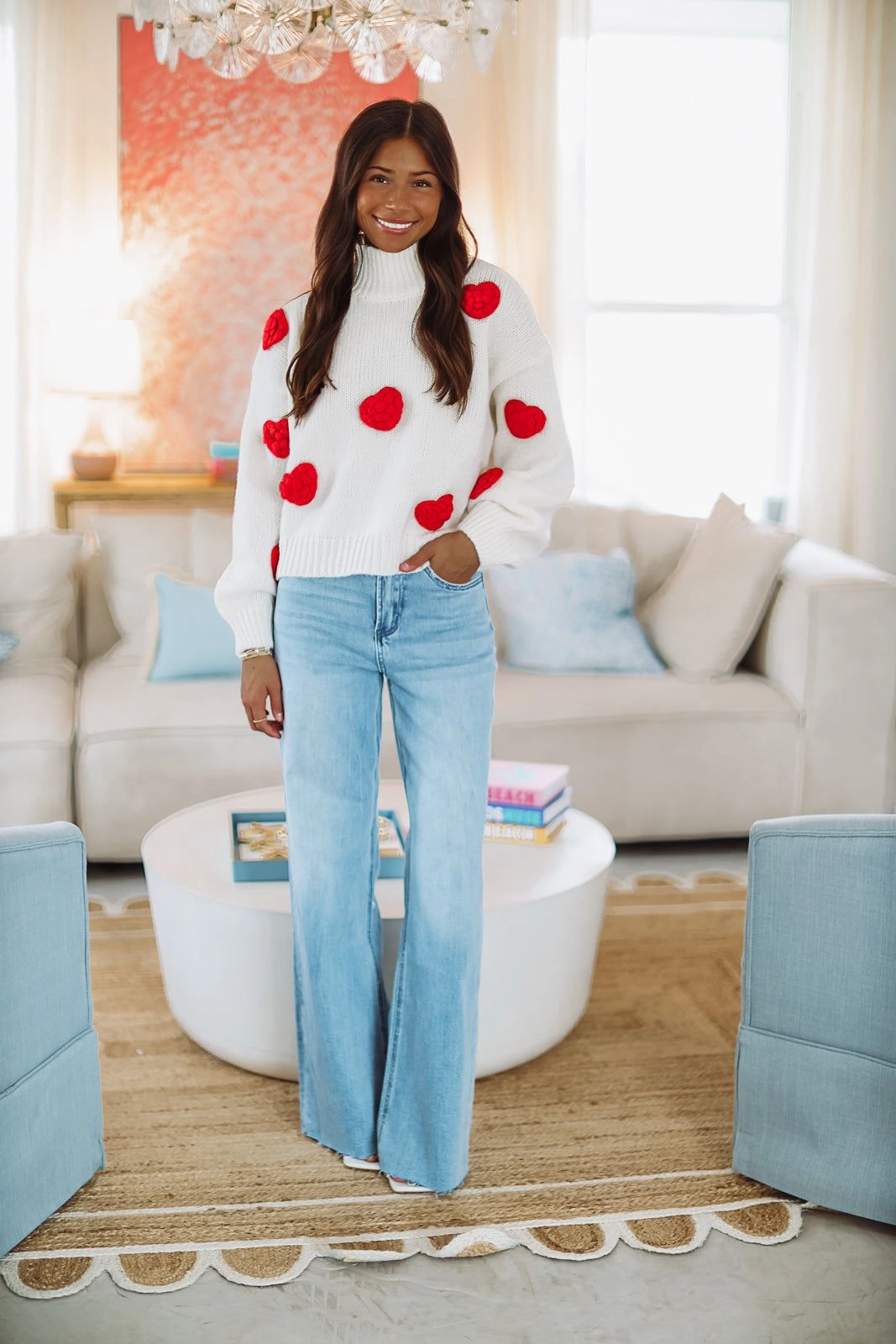 Big Hearts Sweater - White and Red Moisture Management Fabric