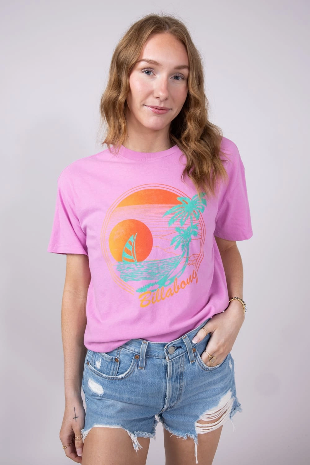 Billabong Bright New Day Graphic T-Shirt for Women in Bright Rose | 24B352511-RSE Sporty Top