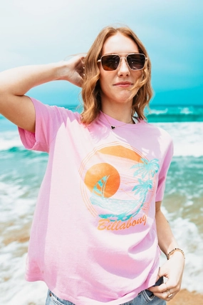 Billabong Bright New Day Graphic T-Shirt for Women in Bright Rose | 24B352511-RSE V neck style Quick Dry Comfort