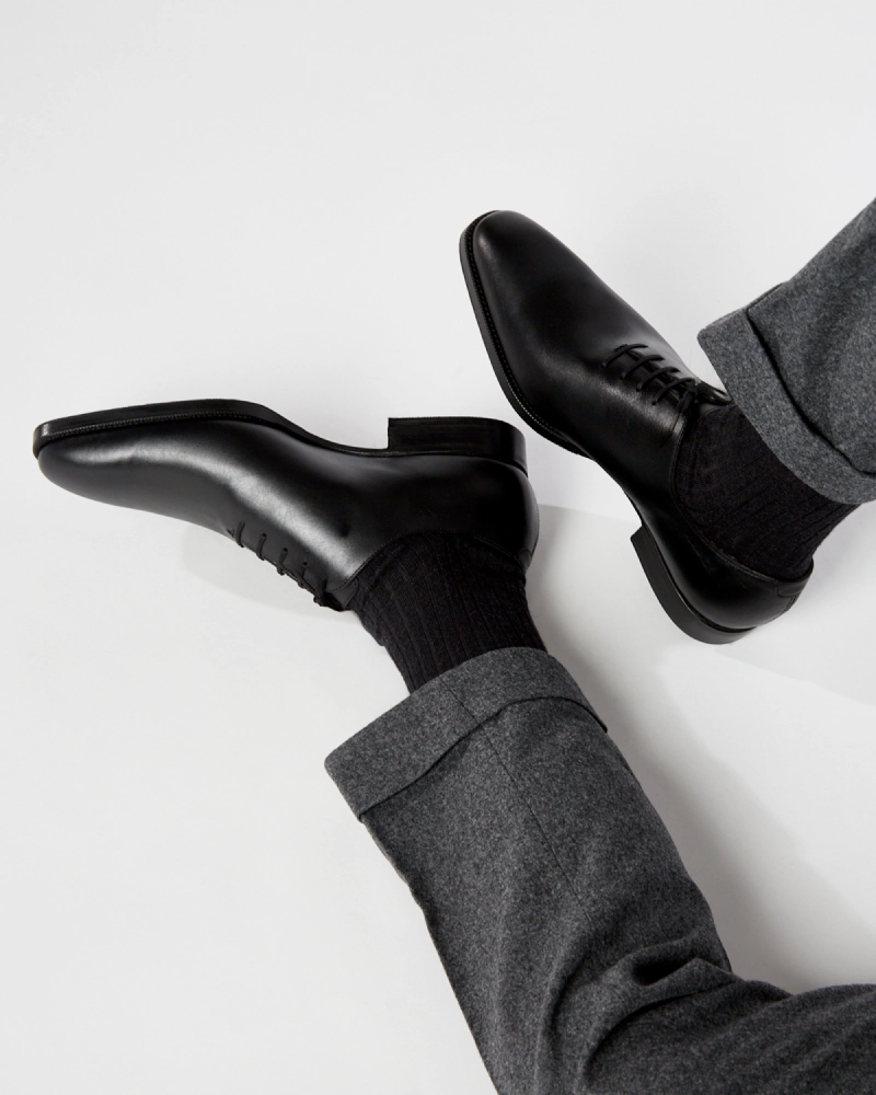 Black Wholecut Oxford Dress Shoe with Rubber Half Soles Polished Brown Oxfords Versatile Design