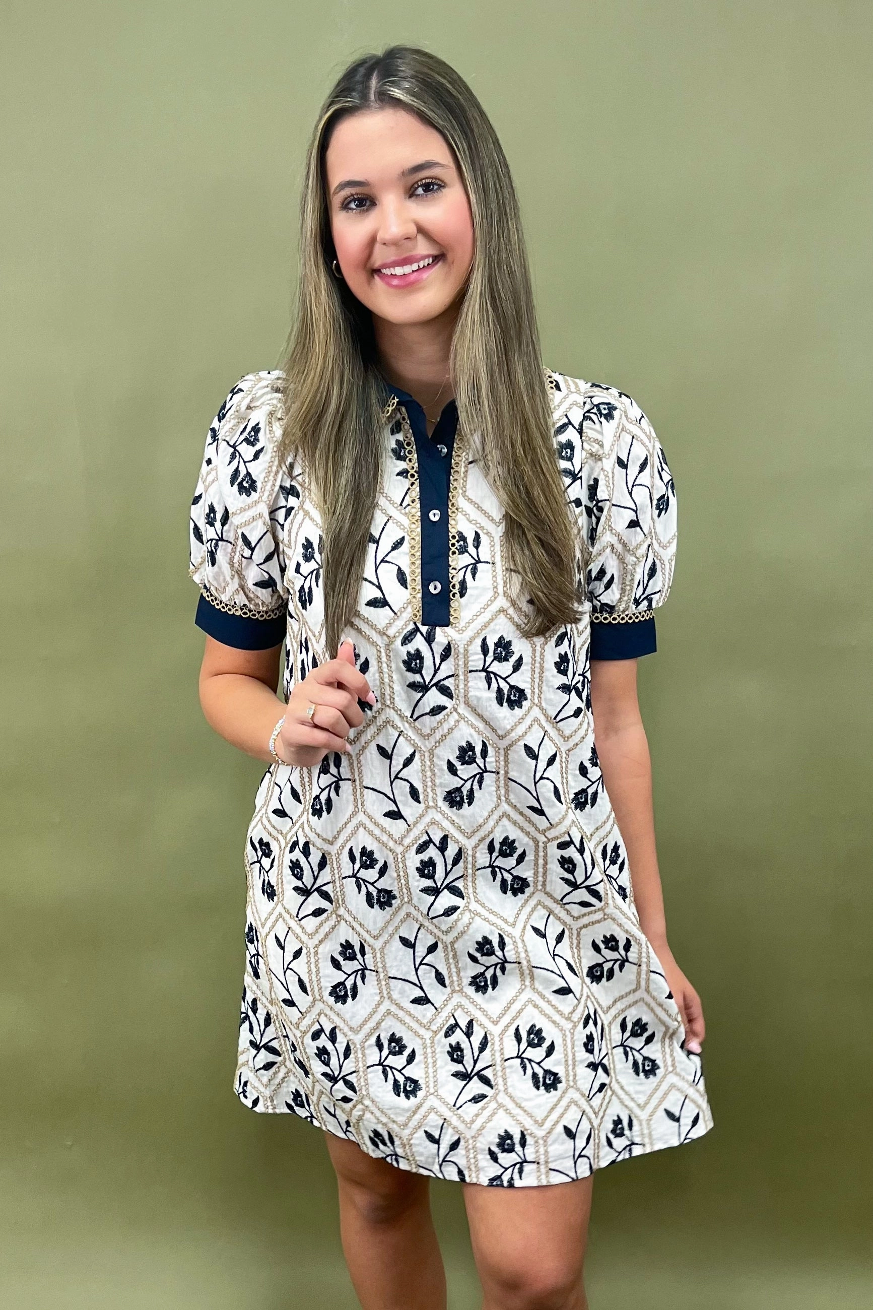 Deep Hue Bluebell Charm Collared Mini Dress