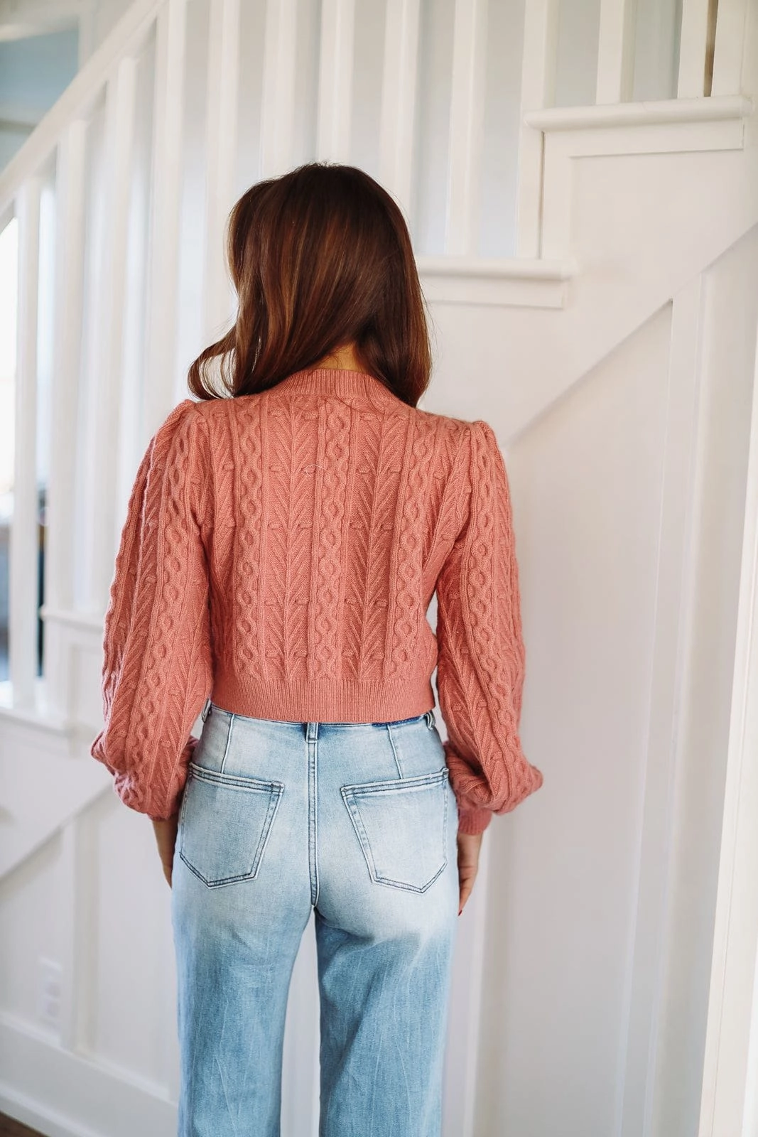 Classic Crew Neck Retro design Bow Me Over Crop Sweater - Mauve and Wine