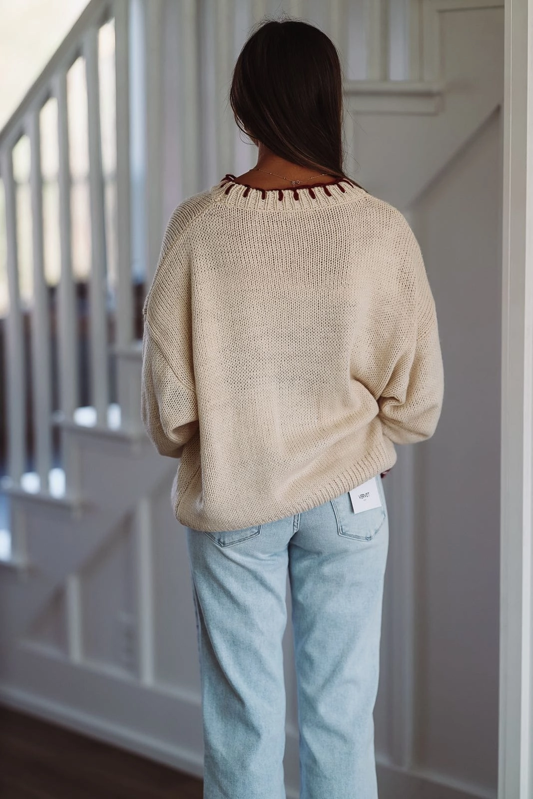 Bowtacular Sweater - Tan and Burgundy Quick Dry Fabric