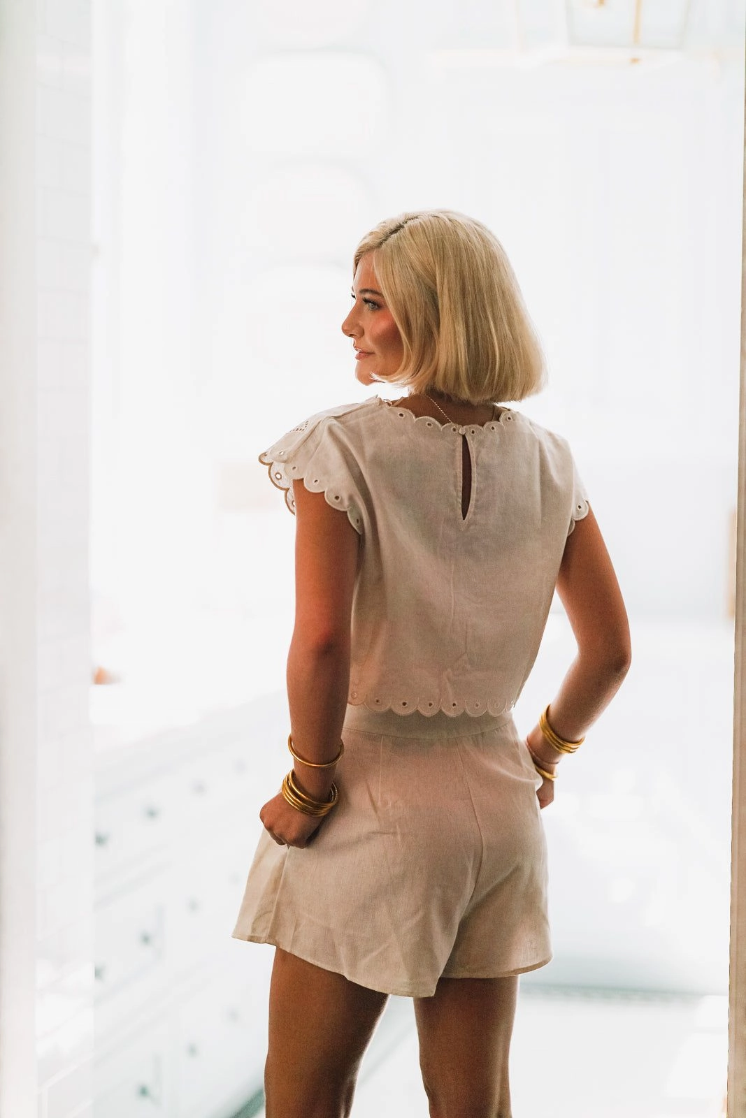 Sandy Beaches Crop Top and Short Set - Oatmeal Warm Layer WrinkleResistantTextile