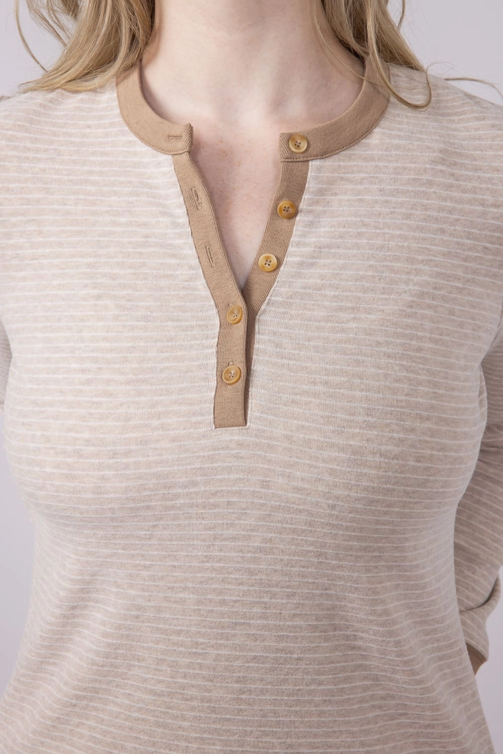 Quick Comfort Fit Thread & Supply Aeris Stripe Shirt for Women in Tan White | T4452PVTS-TANWHITE