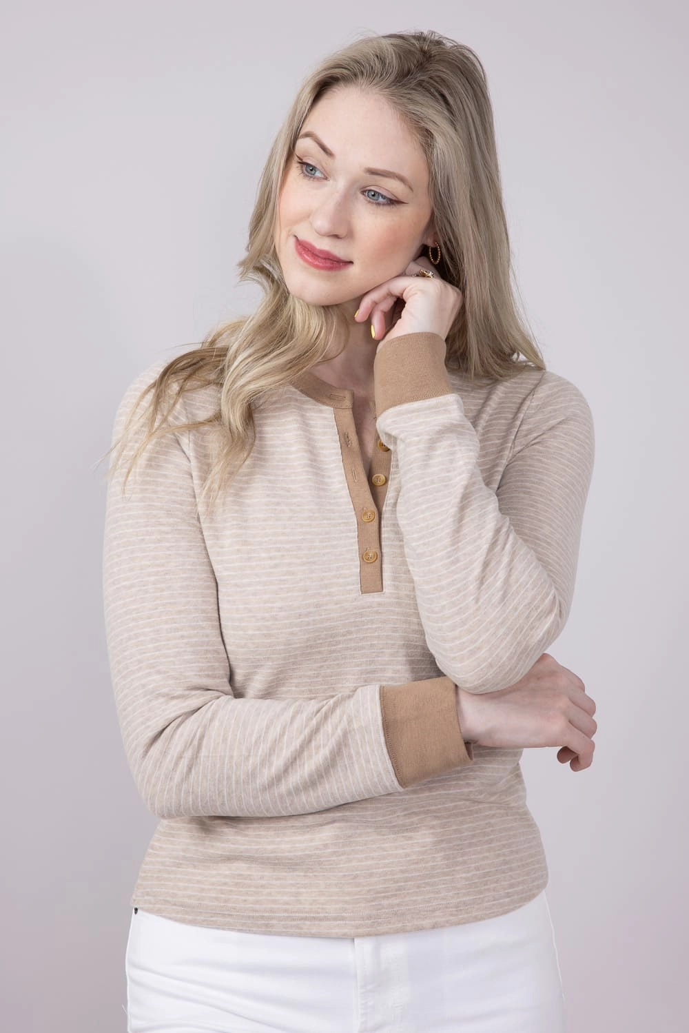 Thread & Supply Aeris Stripe Shirt for Women in Tan White | T4452PVTS-TANWHITE Retro nostalgia