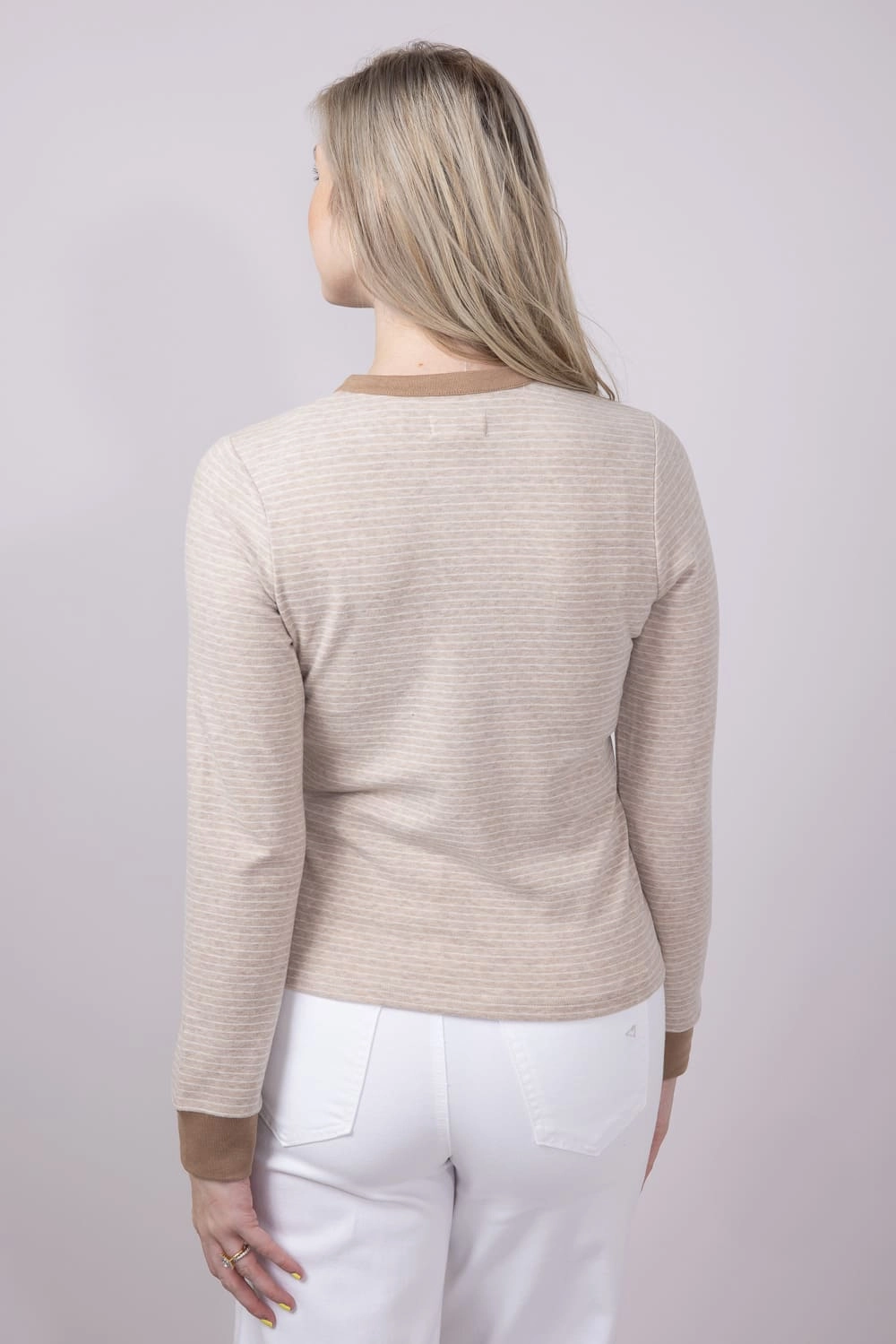 Comfortable Thread & Supply Aeris Stripe Shirt for Women in Tan White | T4452PVTS-TANWHITE