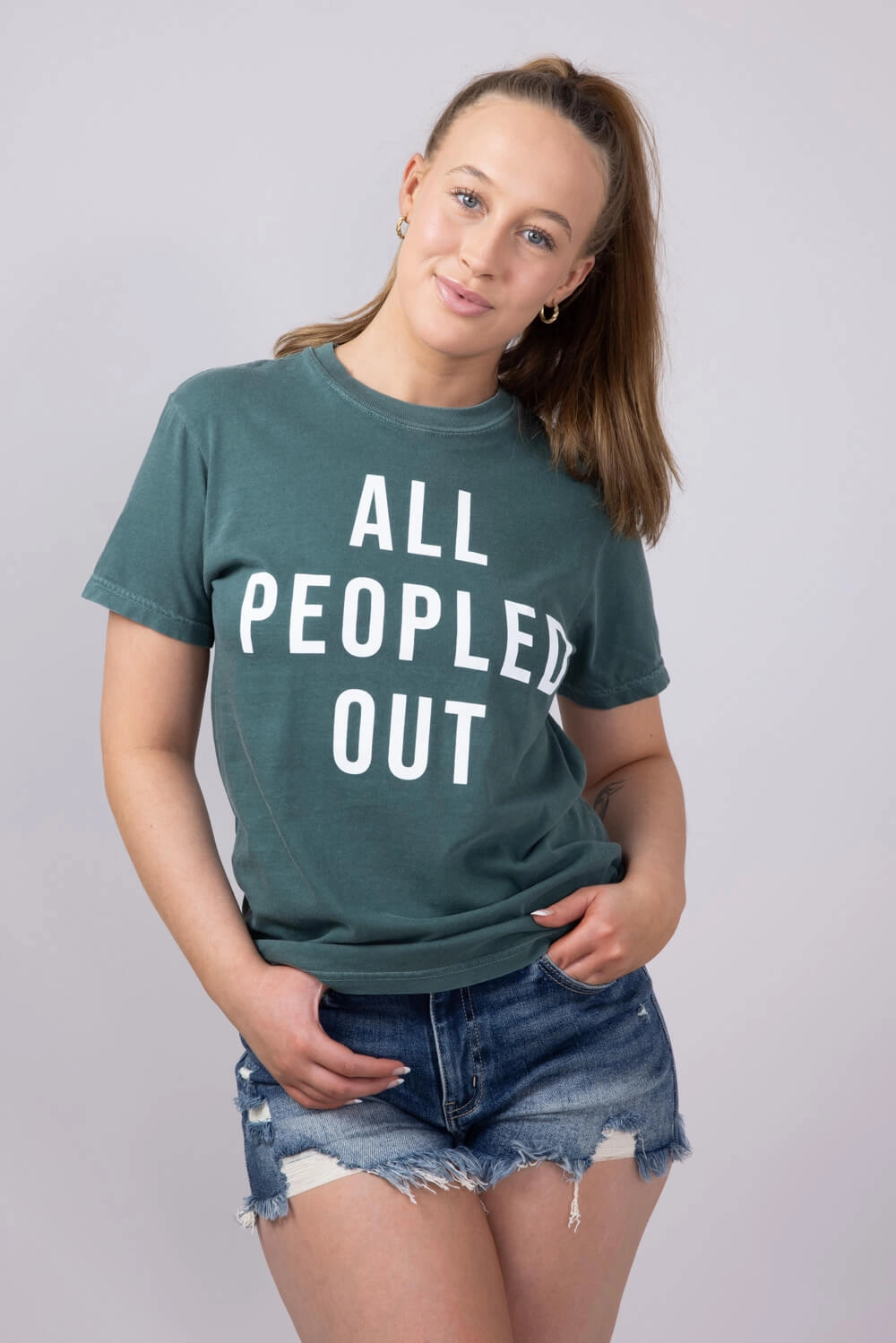 All Peopled Out T-Shirt for Women in Green | TEE-PEOPLE-FOREST NonIronTechnology Cross Grain Knit
