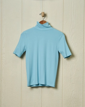Compact Stitching Chelsea Ribbed Knit Top in Aqua