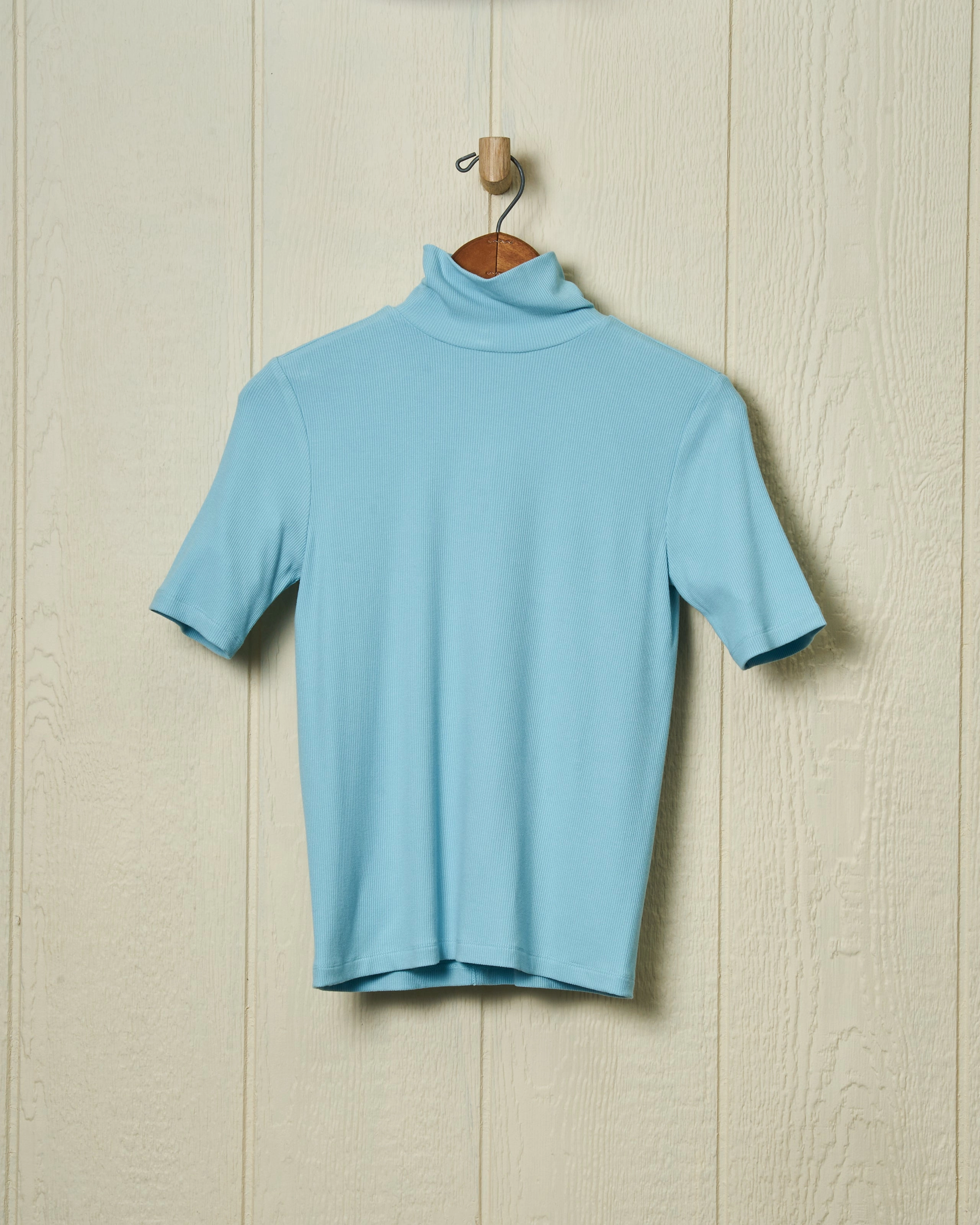 Chelsea Ribbed Knit Top in Aqua EcoFriendlyBlend Layered Neckline Details