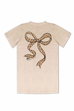 Casual Design Fit Simply Southern Plus Size Leopard Bow T-Shirt for Women in Washed Ecru | EXT-SS-LEOBOW-WSHECRU