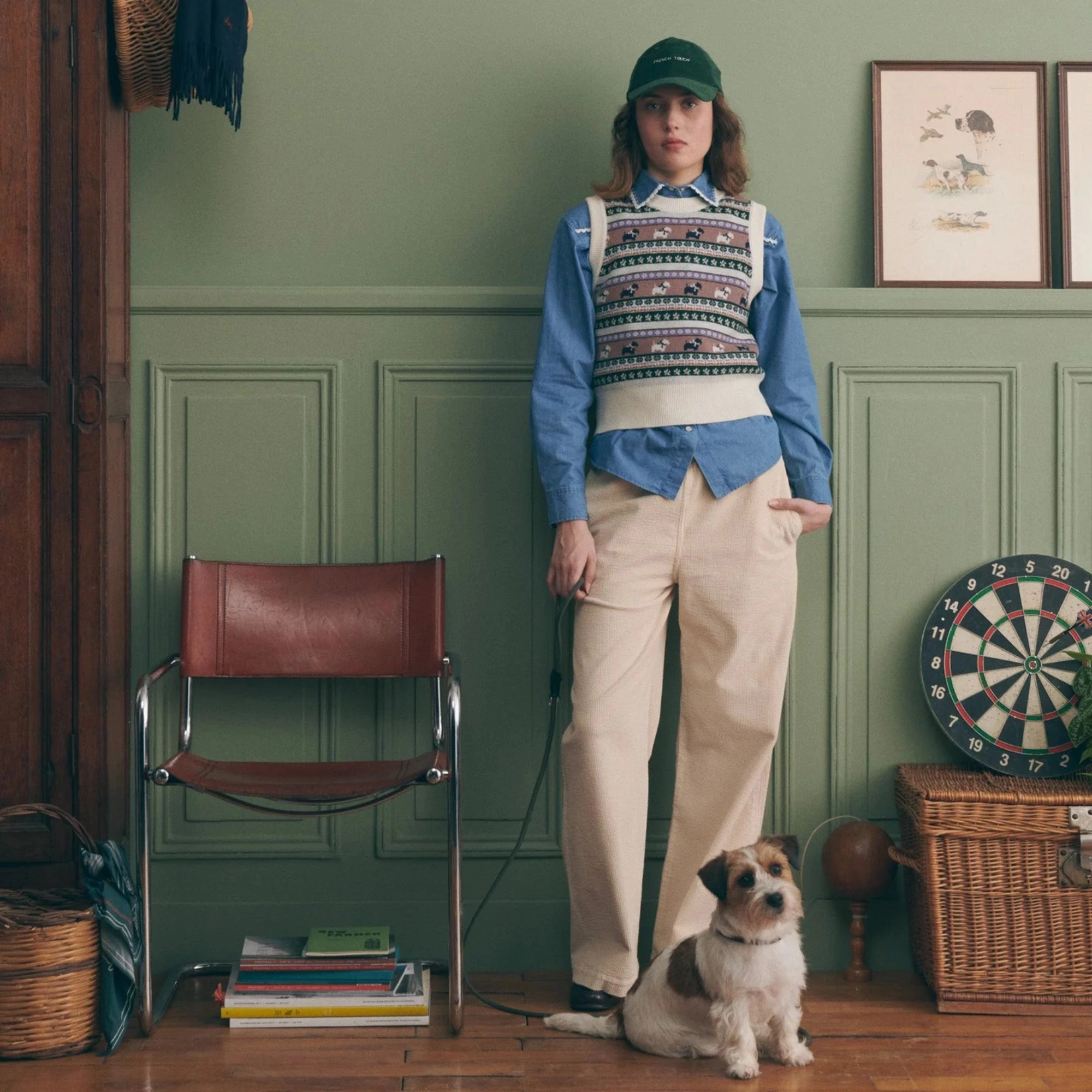 "Jacquard Chiens" Lafay Wool Sweater (Multico Jacquard) Home Outfit