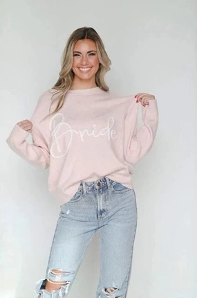 Bride Tinsel Pullover Sweater - Baby Pink wrinkle free finish