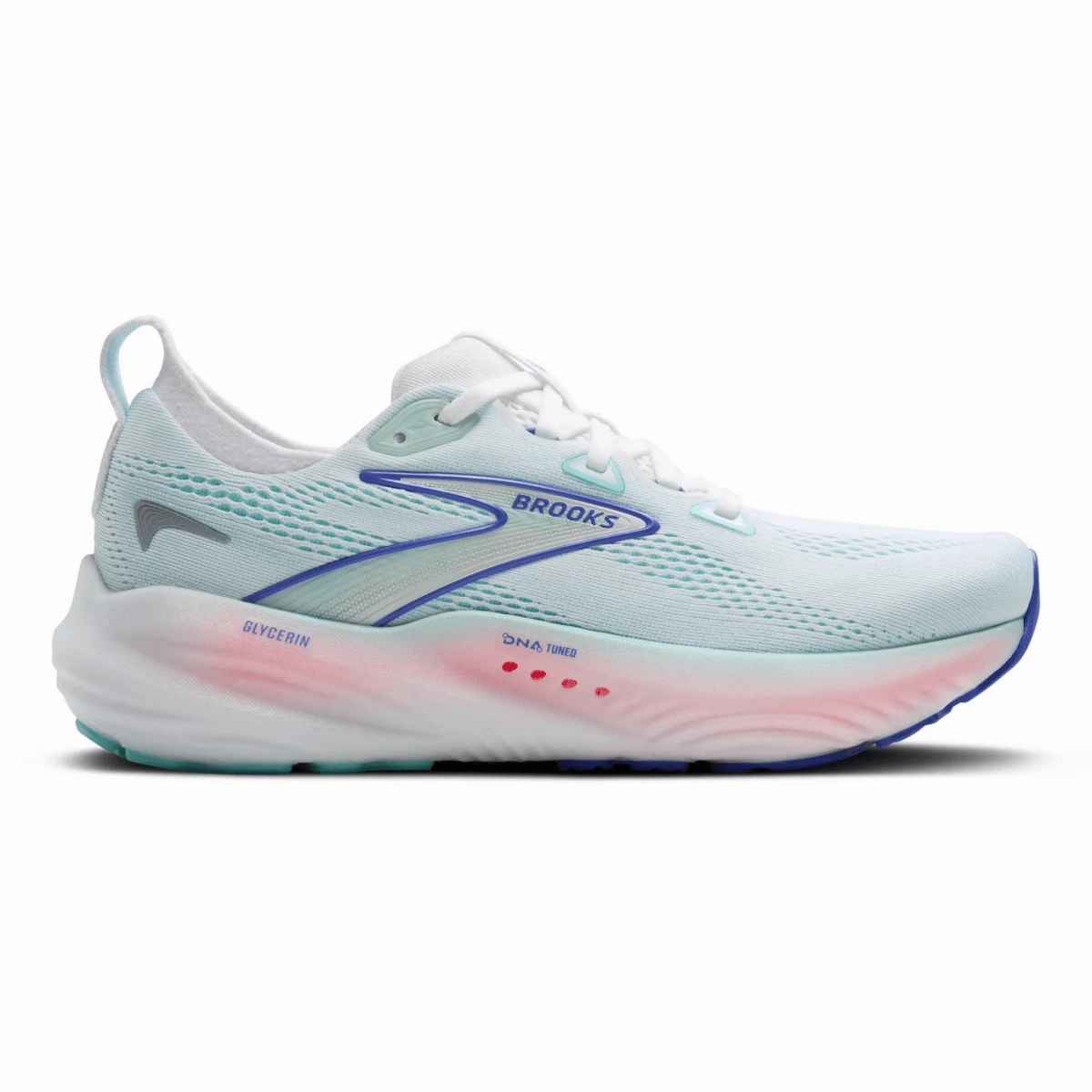 Brooks Women's Glycerine 22 White/Limpet Shell/Amparo Blue Trendy Performance Secure lacing system