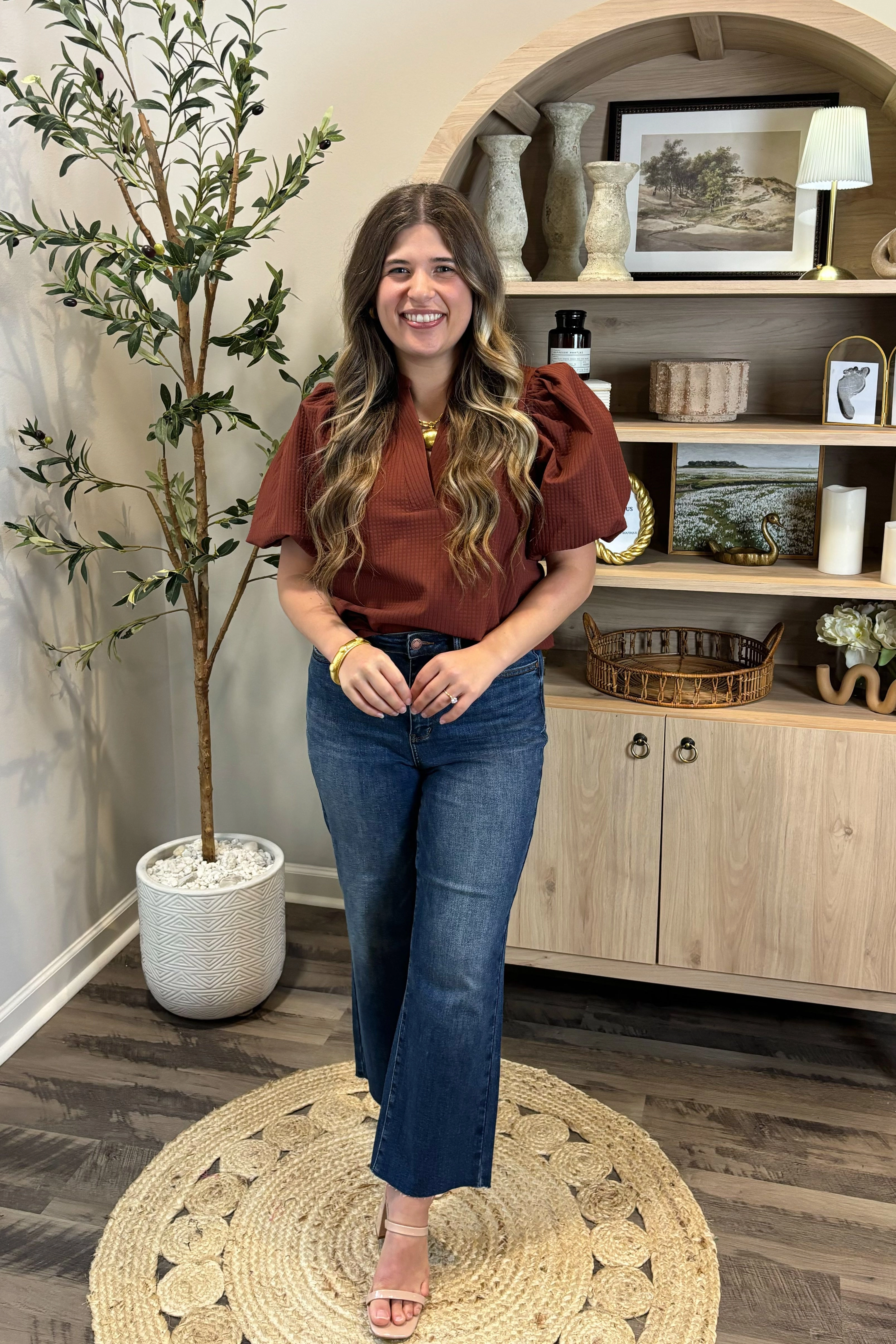 Everyday Edge Puff Sleeve Top *More Colors* Layered Collar Multipanel Construction