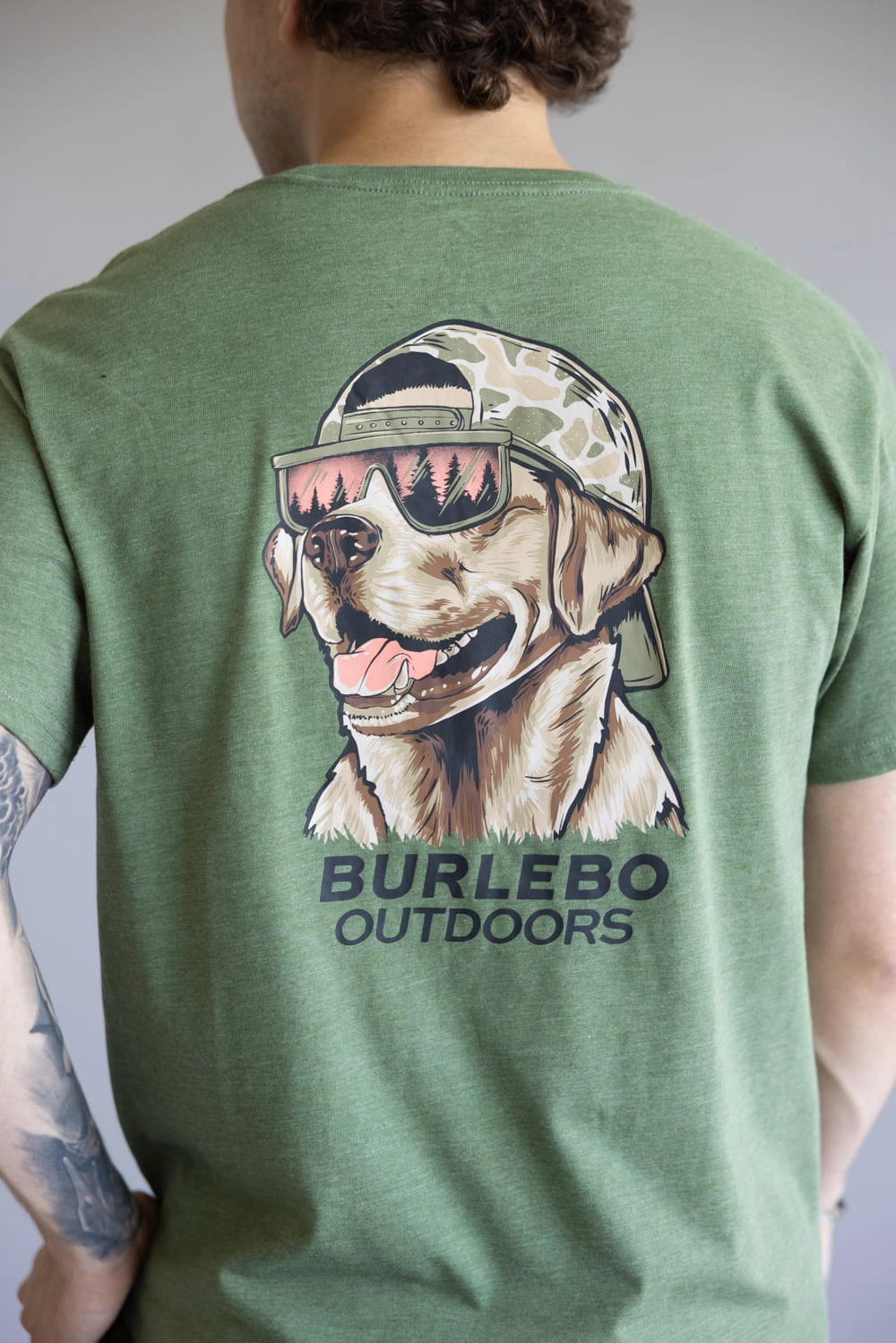 Bold Comfort Comfort Design Fit Burlebo Camo Dog T-Shirt for Men in Heather Olive | SST-MCD-HO-MALLARDCAMODOG-HEATHEROLIVE