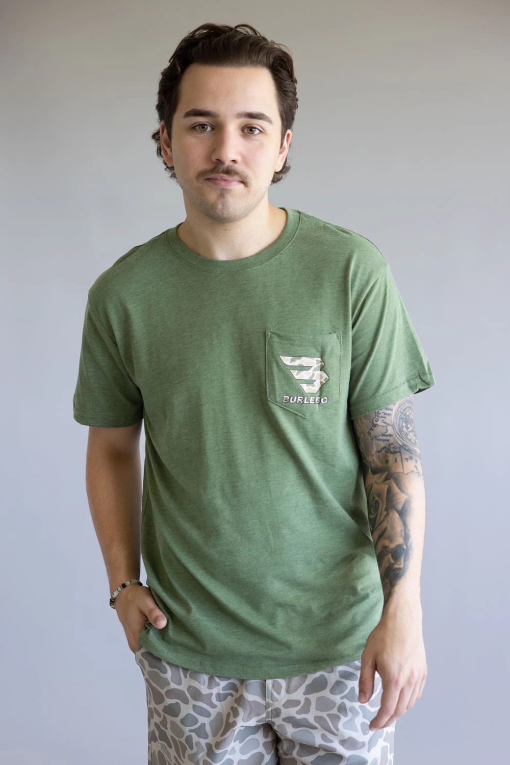 Burlebo Camo Dog T-Shirt for Men in Heather Olive | SST-MCD-HO-MALLARDCAMODOG-HEATHEROLIVE Functional Fashion