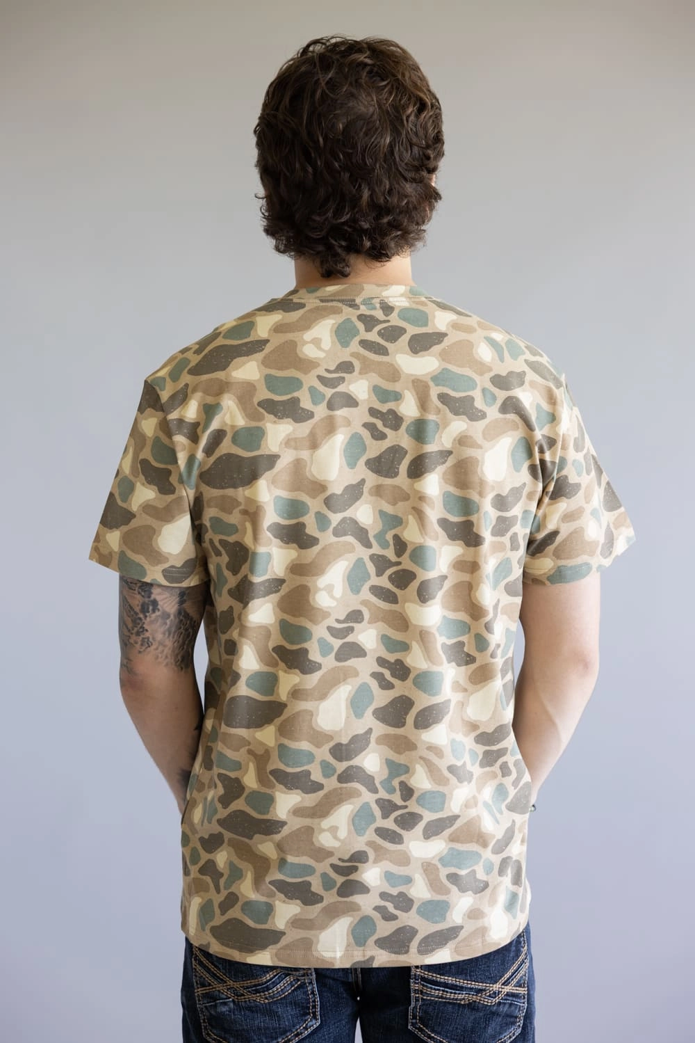 Essential Clothing Versatile Wear Burlebo Chest Pocket T-Shirt for Men in Pintail Camo | SST-SS - FLYING MALLARD POCKET