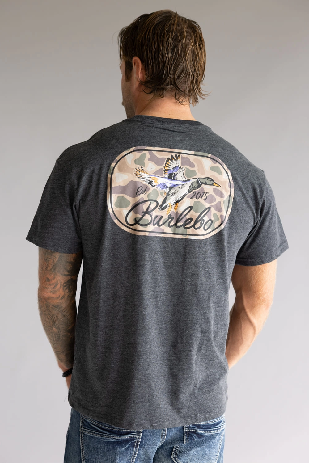 Burlebo Ducks Flying In T-Shirt for Men in Heather Black | SST-DFI-HB-DUCKSFLYINGIN-HEATHERBLAC Layering Wear Travel Comfort Style
