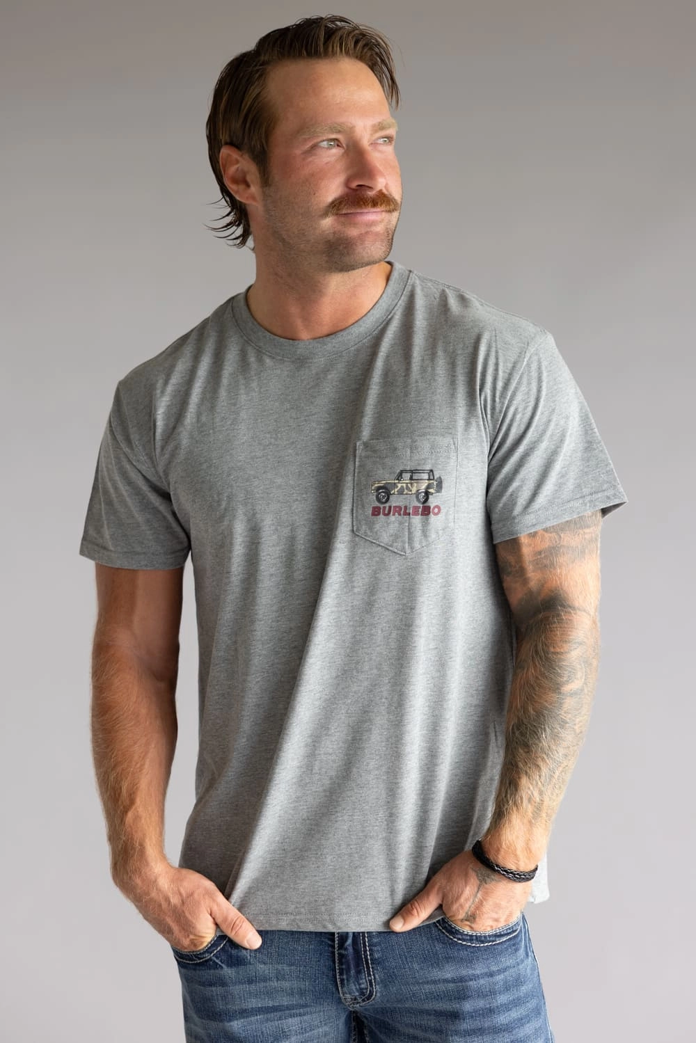 Burlebo Off Road Bronco T-Shirt for Men in Dark Heather Grey | SST-ORB-DHG-OFFROADBRONCO-DARKHEATHERG Anti Pill Surface