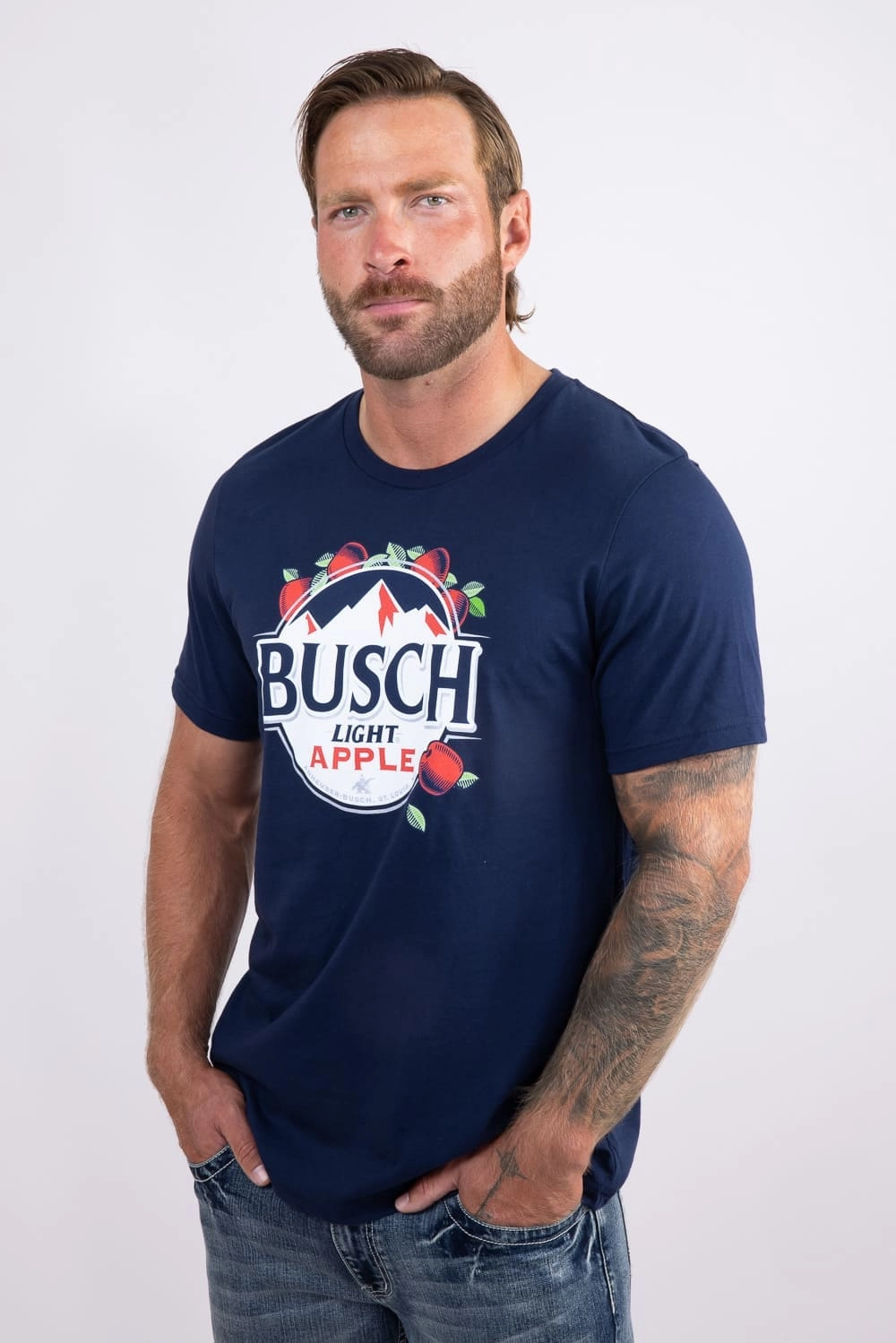 Busch Light Apple Logo T-Shirt for Men in Navy | 15646-802 Non-toxic Stretch Fabric Technology