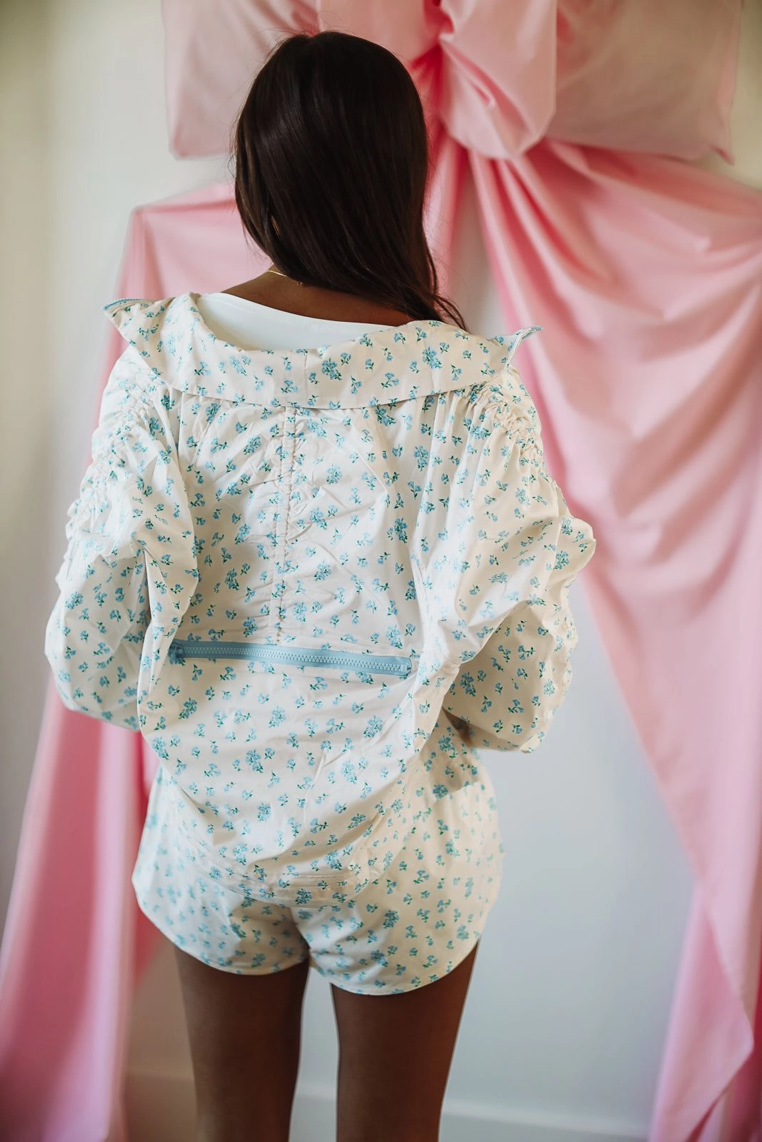 Butter Soft Handfeel Floral Windbreaker Jacket - Blue