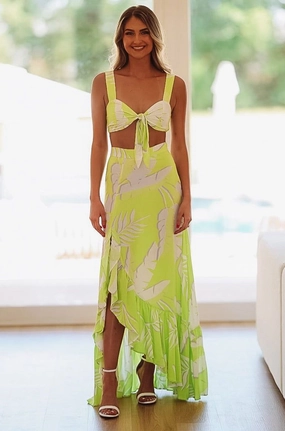 Go With the Flow Maxi Skirt - Lime Green and White City Ready Shape Enhancing