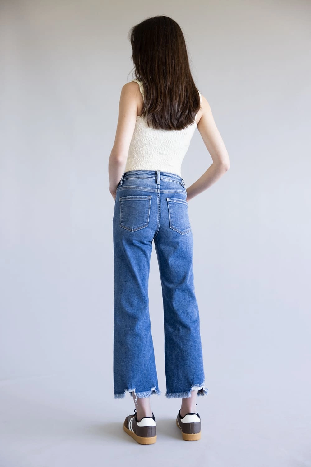 Risen Mid Rise Crop Straight Jeans for Women | PSC21137-DK Earthy Modern Minimalist Office Wear