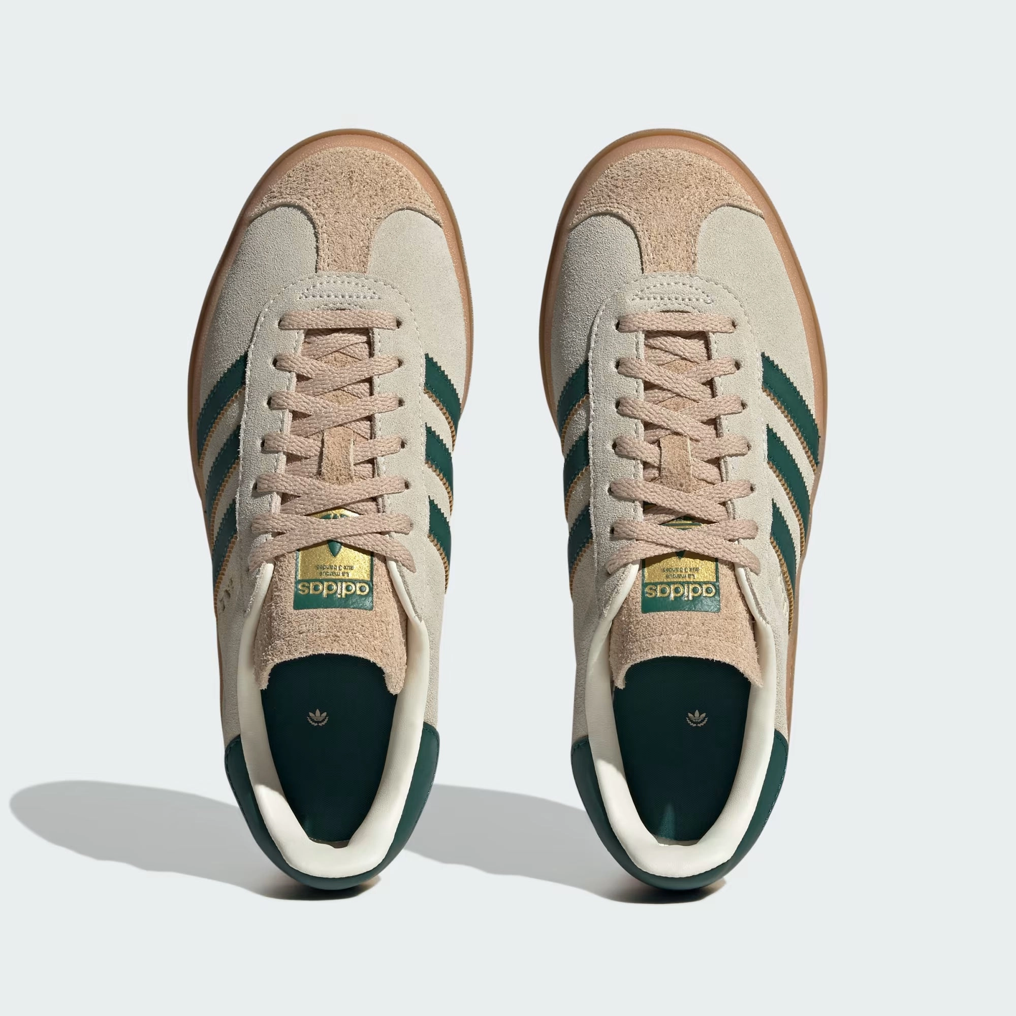 Gazelle Bold Shoes (Cream White   Collegiate Green   Magic Beige) Double Stitched Seams