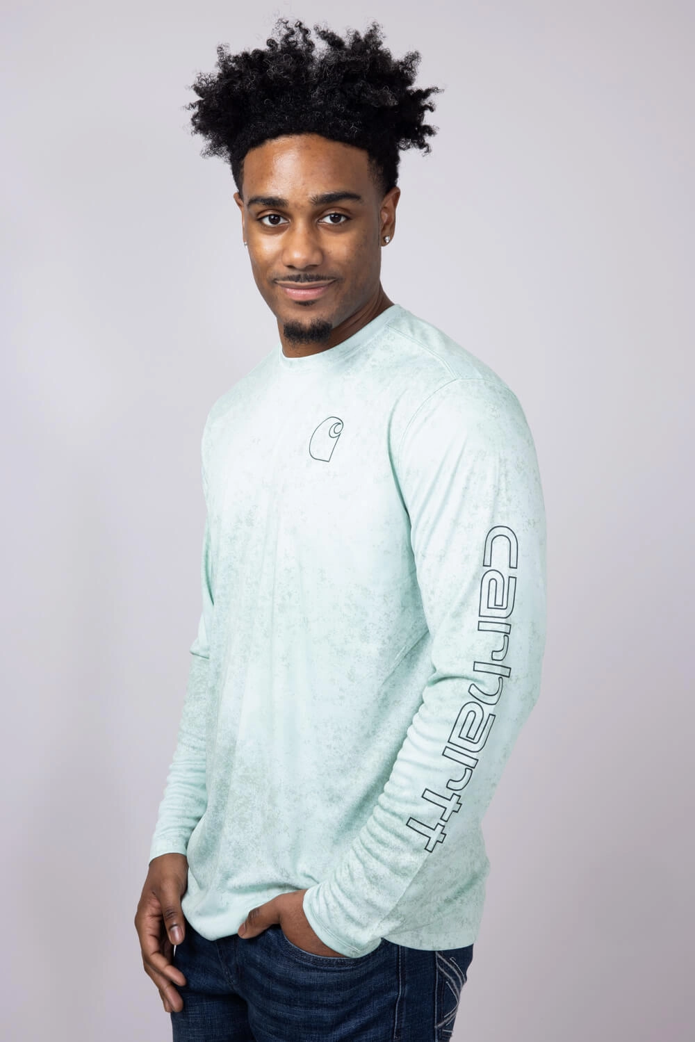 NonIronTechnology Carhartt Force Sun Defender Lightweight Print Long Sleeve T-Shirt for Men in Green | 106779-HM9-SKY