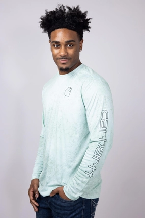NonIronTechnology Carhartt Force Sun Defender Lightweight Print Long Sleeve T-Shirt for Men in Green | 106779-HM9-SKY