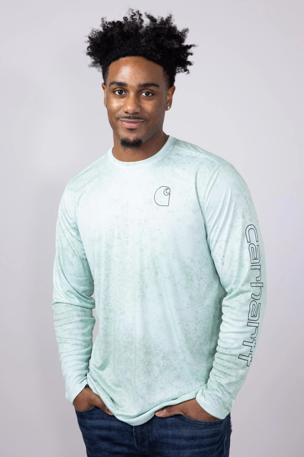 Carhartt Force Sun Defender Lightweight Print Long Sleeve T-Shirt for Men in Green | 106779-HM9-SKY Comfy Layer Comfort Stretch