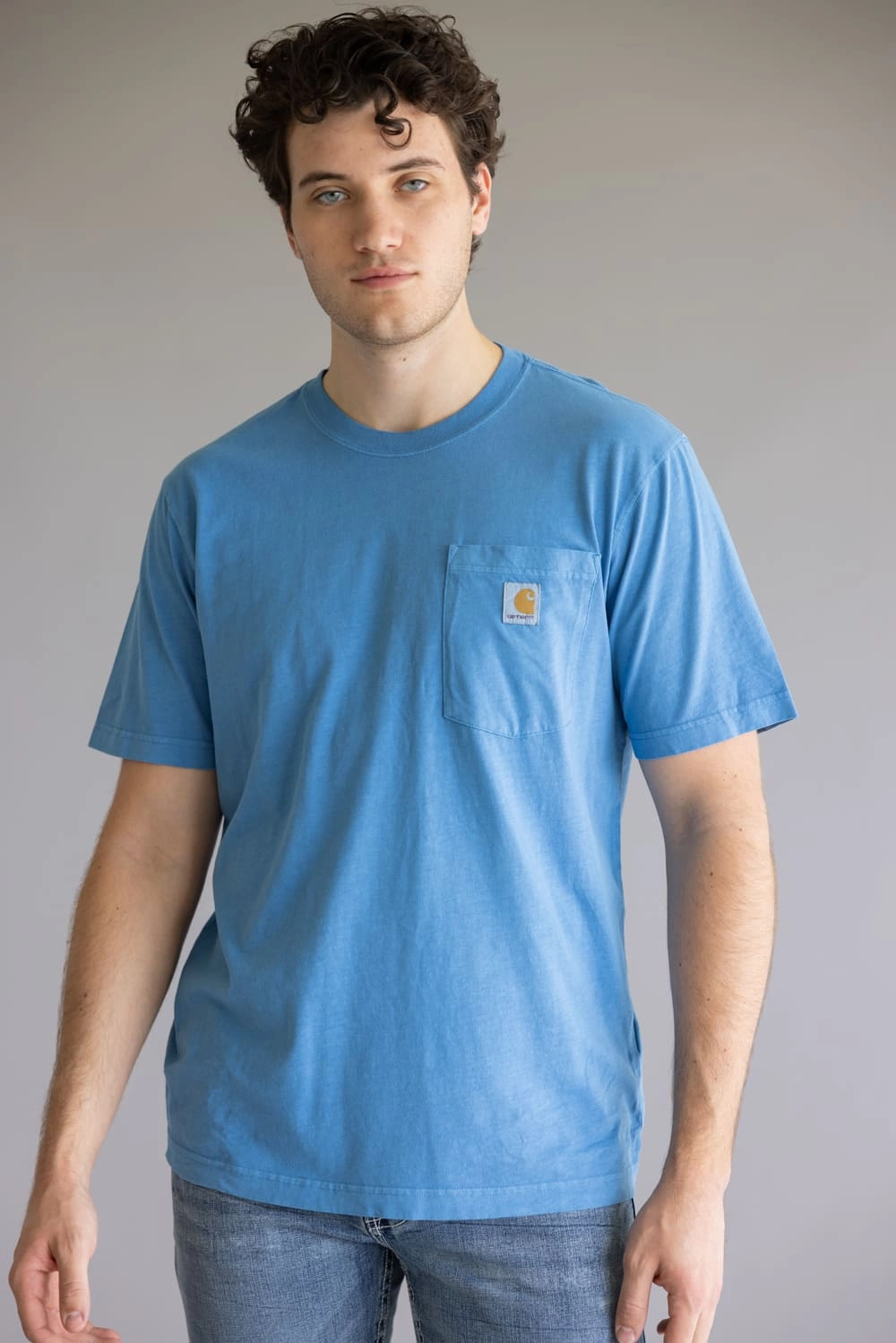 Easy-to-Style Top Effortless Comfort Wear Carhartt Garment Dye Pocket T-Shirt for Men in Blue | 106252-HO6