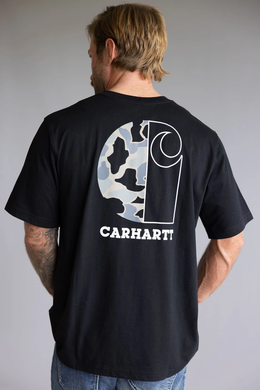 Carhartt Relaxed Fit Lightweight Camo Logo Pocket Graphic T-Shirt for Men in Black | 107183-N04 BLACK Travel Ready