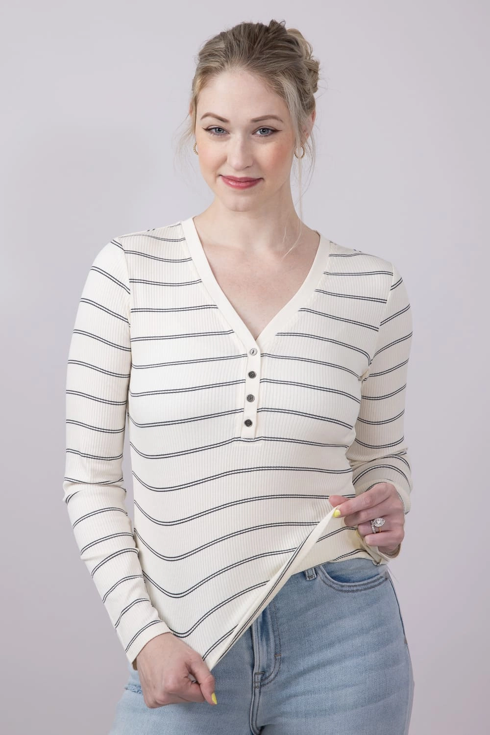 Thread & Supply Solara Stripe Shirt for Women in Off White | T4300RSTS-OFFWHITENAVY Casual Essentials Wear