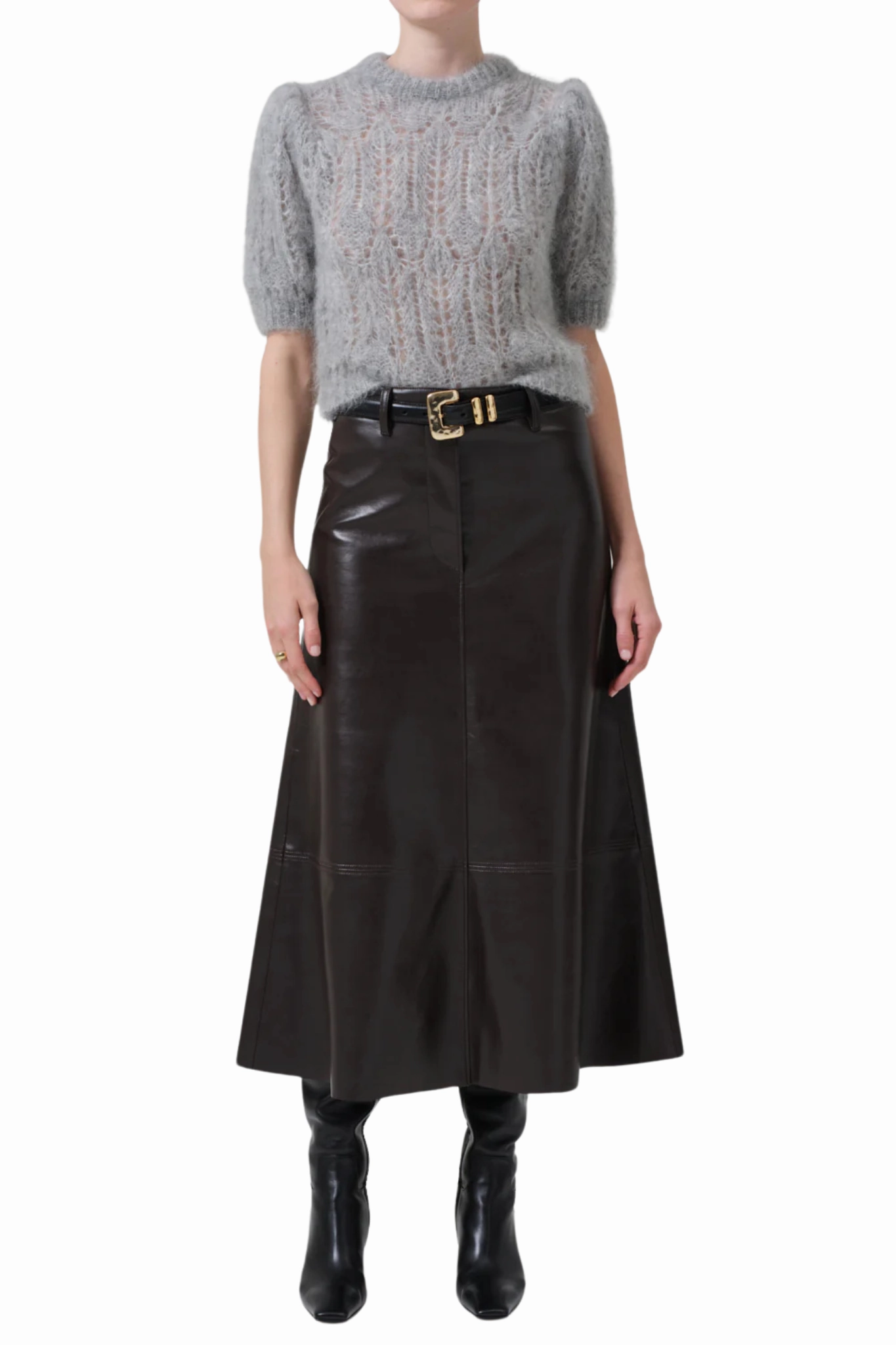 Vibrant Touch Sequined Finish Cassia Leather Skirt