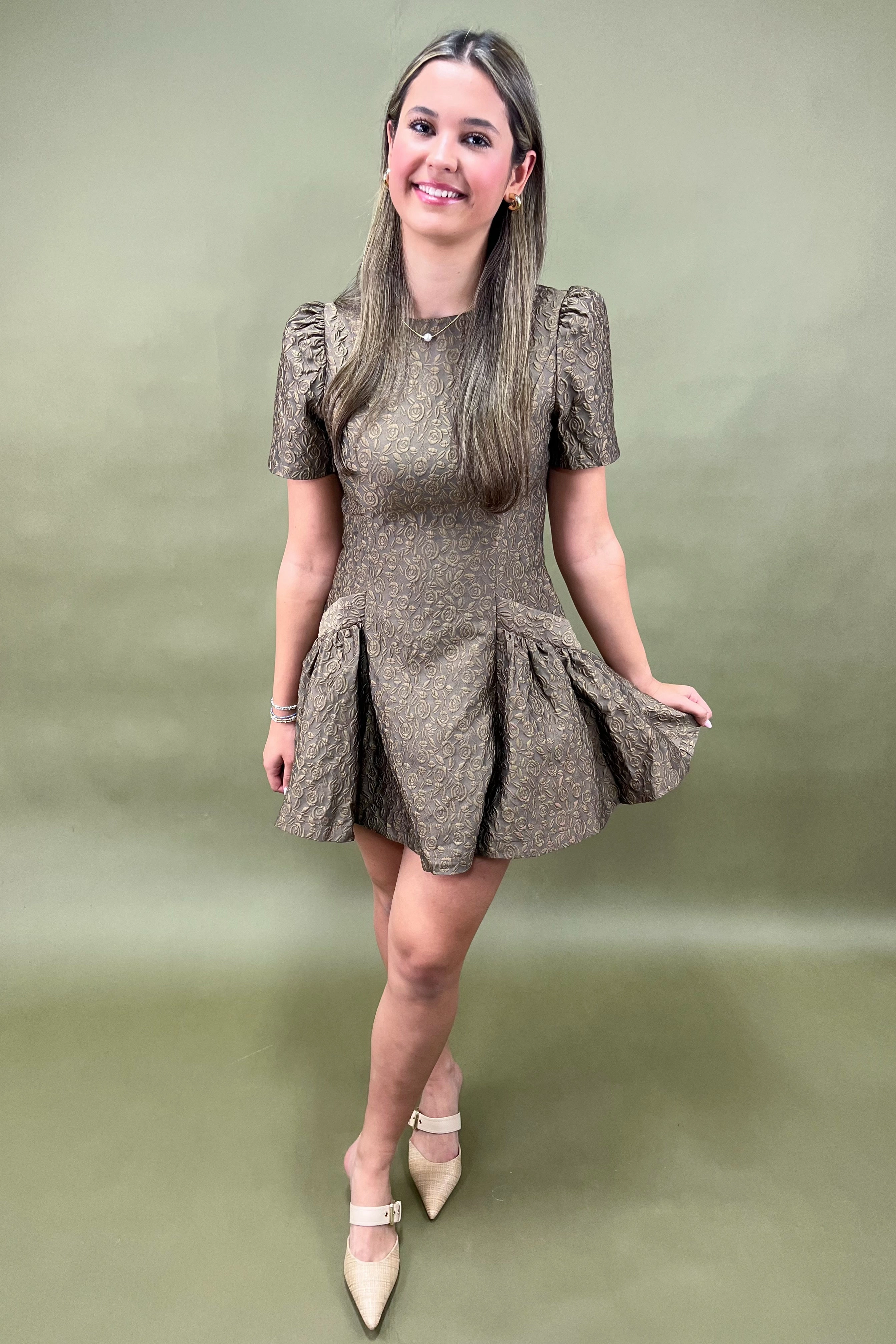 Sophisticated Comfort Festival-Ready Champagne Hour Textured Mini Dress